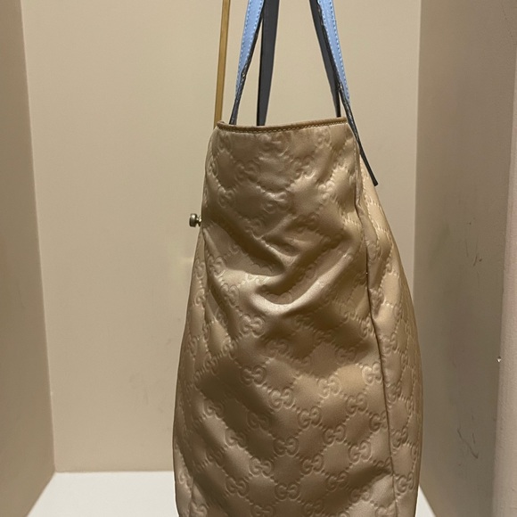 Gucci Beige GG Nylon Tote with Blue Leather Straps - Picture 5 of 13